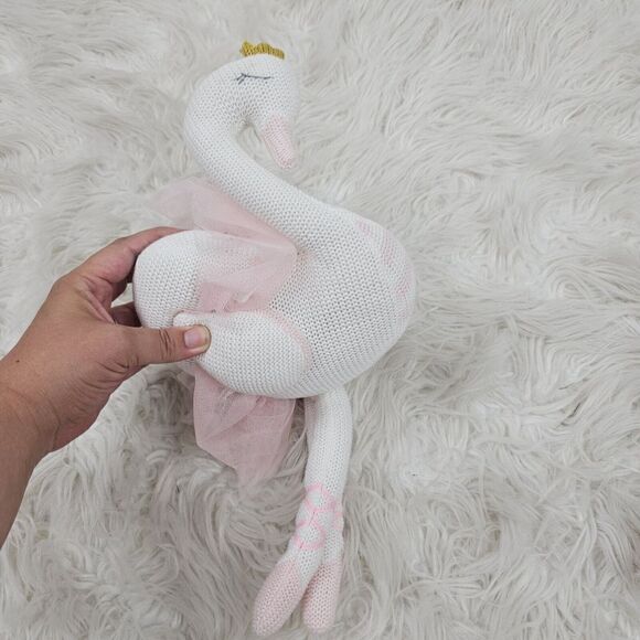 LIVING TEXTILES SUZIE THE SWAN PINK + WHITE STUFFED ANIMAL PLUSH TOY RATTLE - Picture 1 of 7